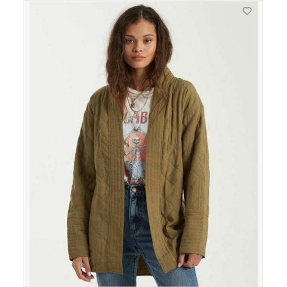 BILLA BONG NEW Quilted Open Front Piece Out Jacket in Sage Small - Picture 2 of 4
